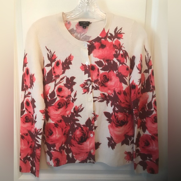 NWOT Talbots Petite Small Ivory Multi Floral Cashmere Cardigan Sweater - Picture 8 of 10